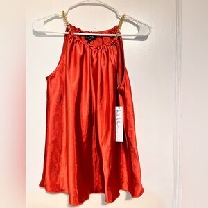 Nicole Miller Red Satin Camisole with Gold Straps